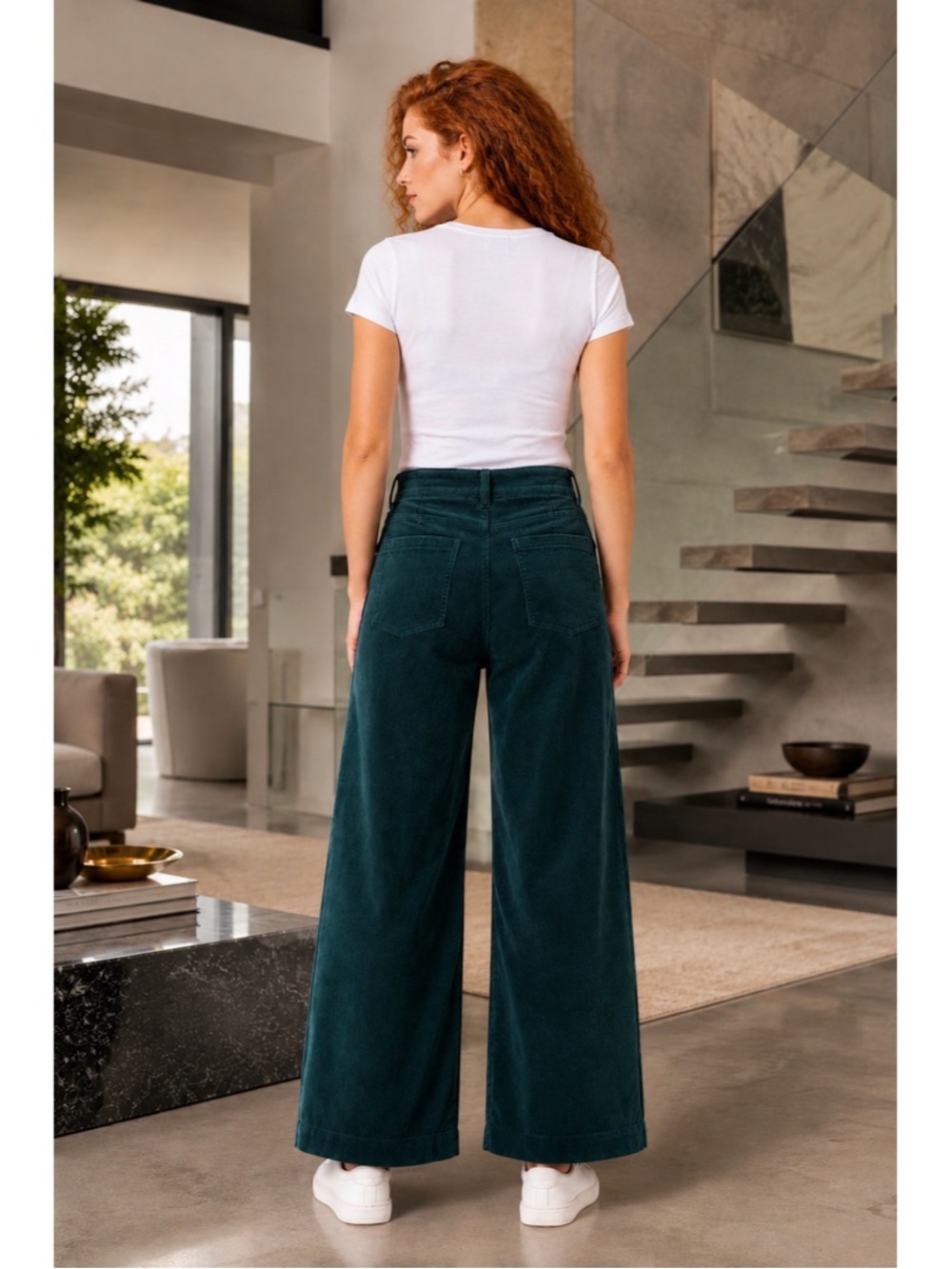 Anthropologie Green Corduroy Wide Leg Pants - Picture 3 of 15